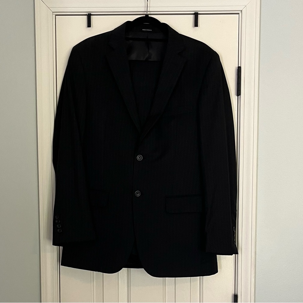 Pronto Uomo | Black Pinstriped Suit | Size 40R with 34 waist on pants